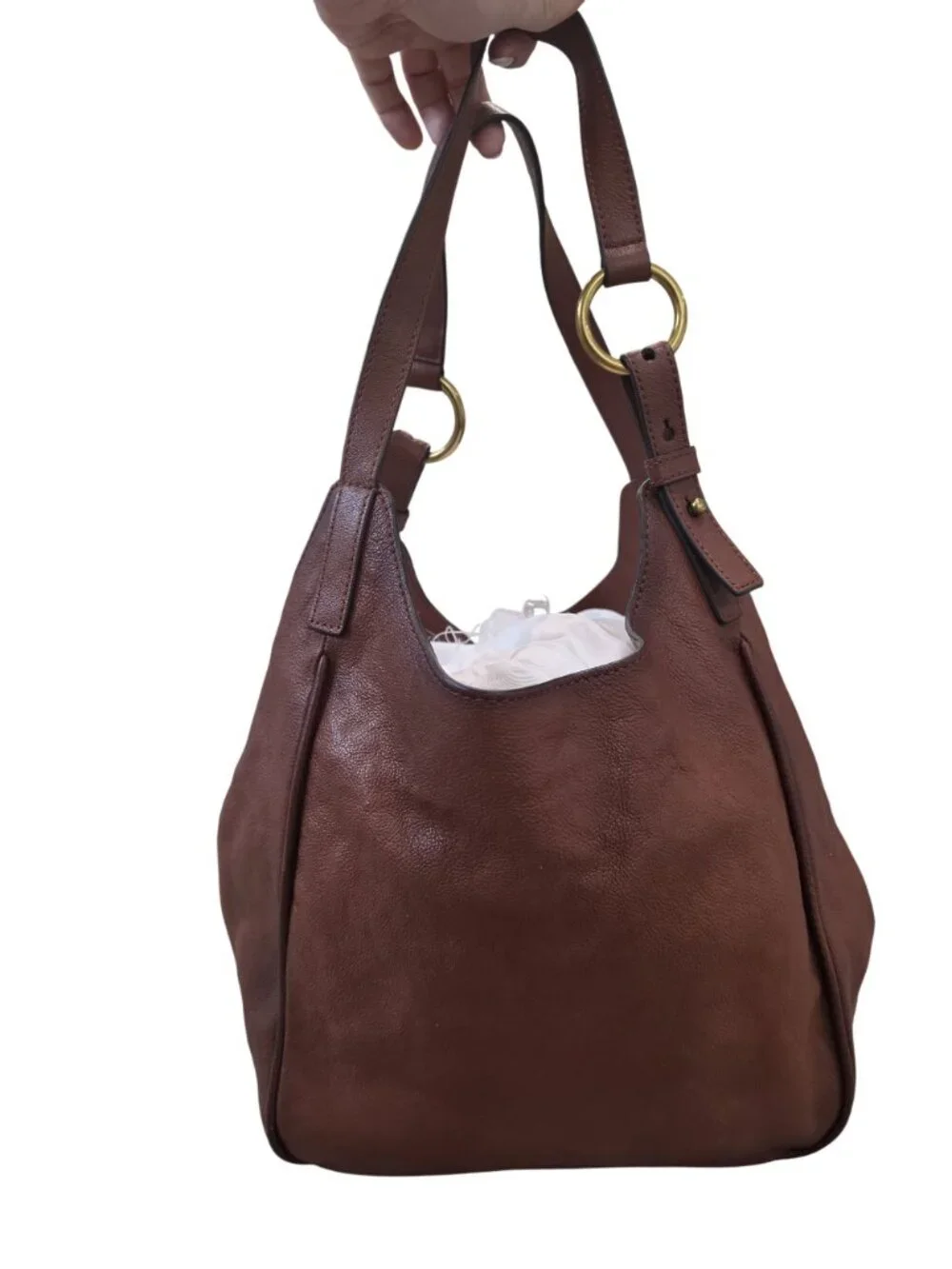 Frye Madison Cognac Leather Shoulder Hobo Bag Magnetic Closure Gold Hardware